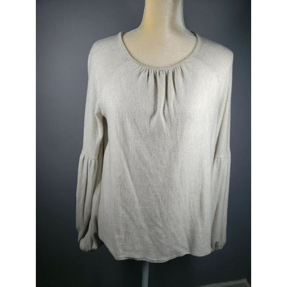 Everly Ballon Sleeve Oatmeal Brushed Top Women's Size L